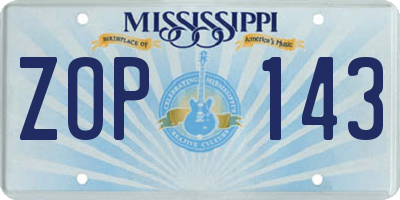MS license plate ZOP143