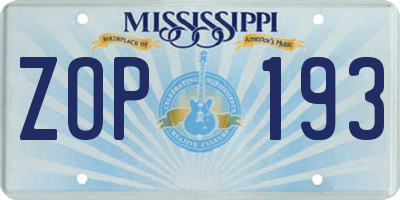 MS license plate ZOP193