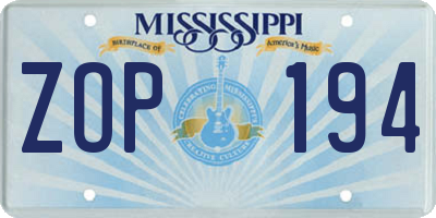 MS license plate ZOP194