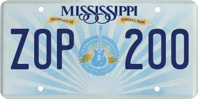MS license plate ZOP200