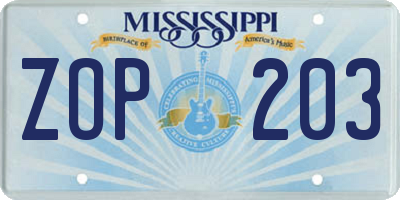 MS license plate ZOP203
