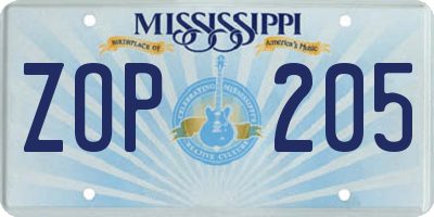 MS license plate ZOP205