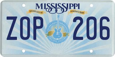 MS license plate ZOP206