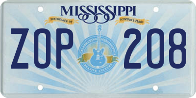MS license plate ZOP208