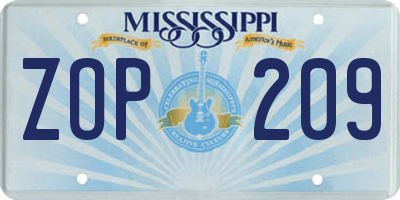 MS license plate ZOP209