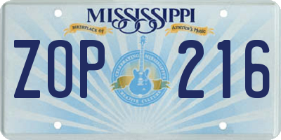 MS license plate ZOP216