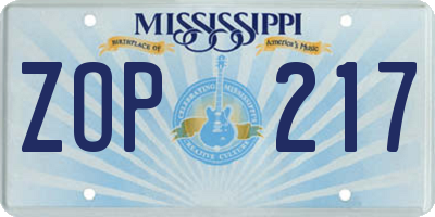 MS license plate ZOP217