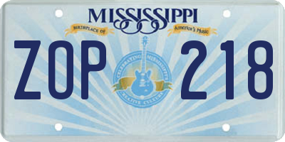 MS license plate ZOP218