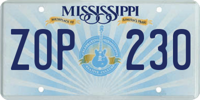 MS license plate ZOP230
