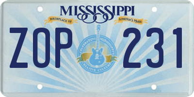 MS license plate ZOP231