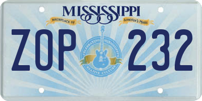 MS license plate ZOP232