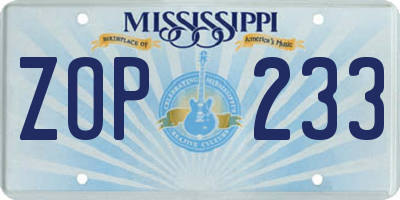 MS license plate ZOP233
