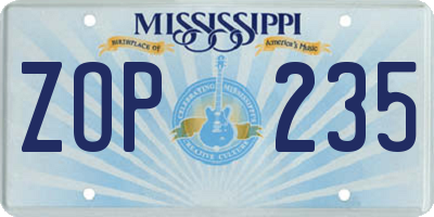 MS license plate ZOP235