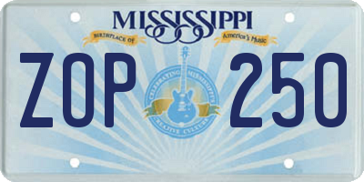 MS license plate ZOP250