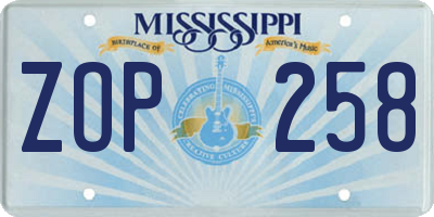 MS license plate ZOP258