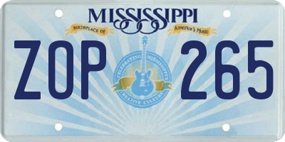 MS license plate ZOP265