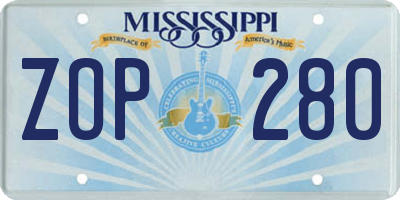 MS license plate ZOP280