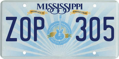 MS license plate ZOP305