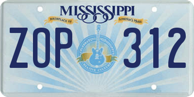 MS license plate ZOP312