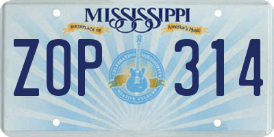 MS license plate ZOP314