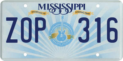 MS license plate ZOP316