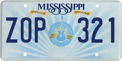 MS license plate ZOP321