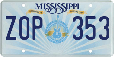 MS license plate ZOP353