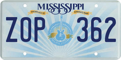 MS license plate ZOP362