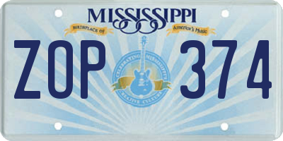 MS license plate ZOP374