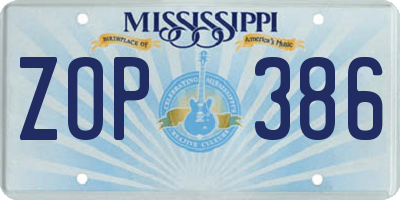 MS license plate ZOP386