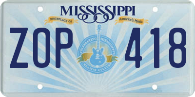 MS license plate ZOP418