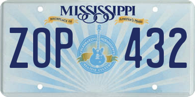 MS license plate ZOP432