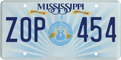 MS license plate ZOP454