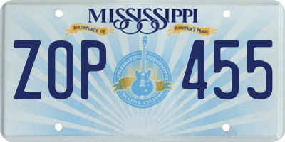 MS license plate ZOP455
