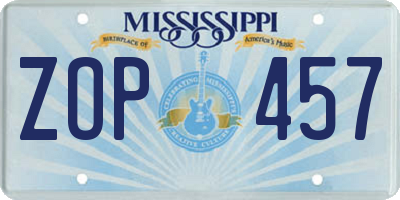 MS license plate ZOP457