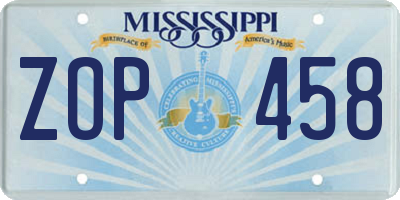 MS license plate ZOP458