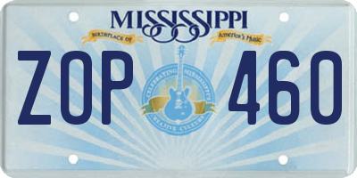 MS license plate ZOP460