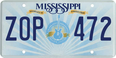 MS license plate ZOP472