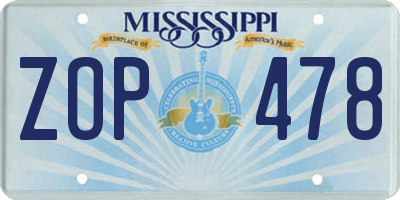 MS license plate ZOP478