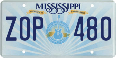 MS license plate ZOP480