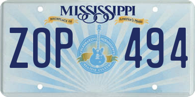 MS license plate ZOP494