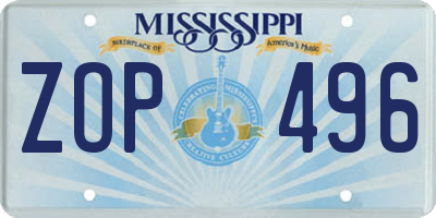 MS license plate ZOP496
