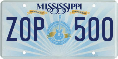 MS license plate ZOP500