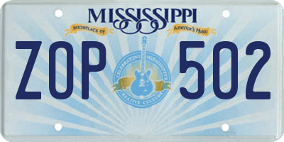 MS license plate ZOP502