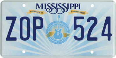 MS license plate ZOP524