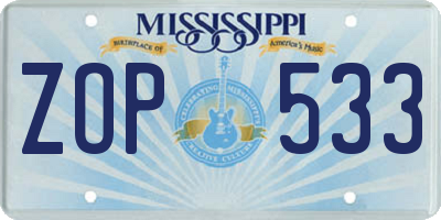 MS license plate ZOP533