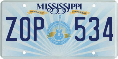 MS license plate ZOP534
