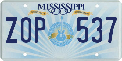 MS license plate ZOP537