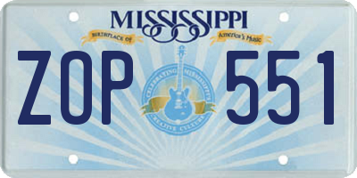 MS license plate ZOP551