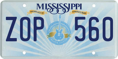MS license plate ZOP560